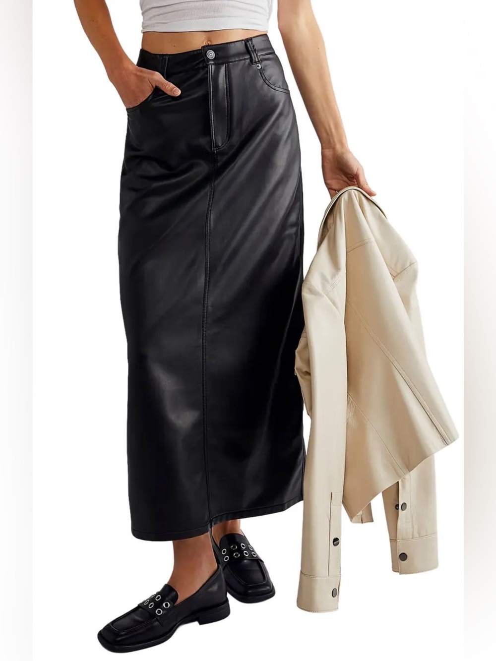Free People City Slicker Faux Leather Maxi Skirt Size 8